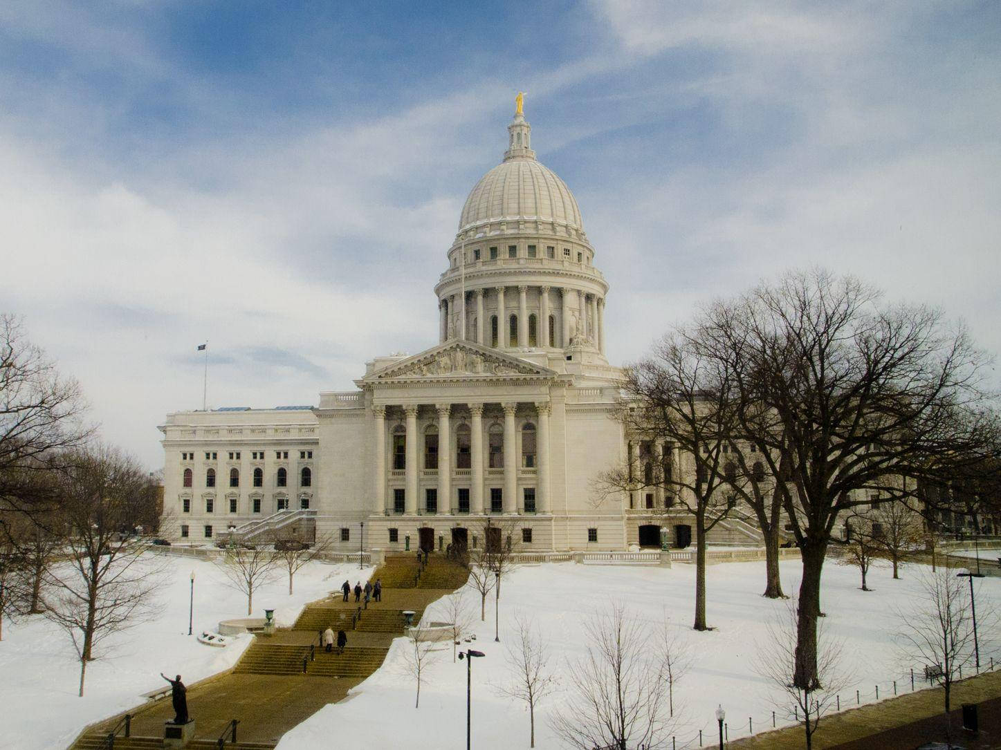The Wisconsin State Capitol In Madison With Snow Wallpaper
