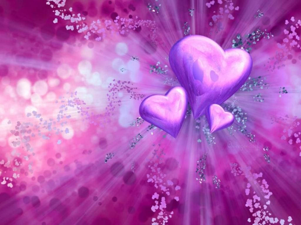 Three Purple Hearts Pink Background Wallpaper