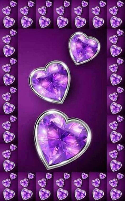 Three Purple Jewel Hearts Wallpaper