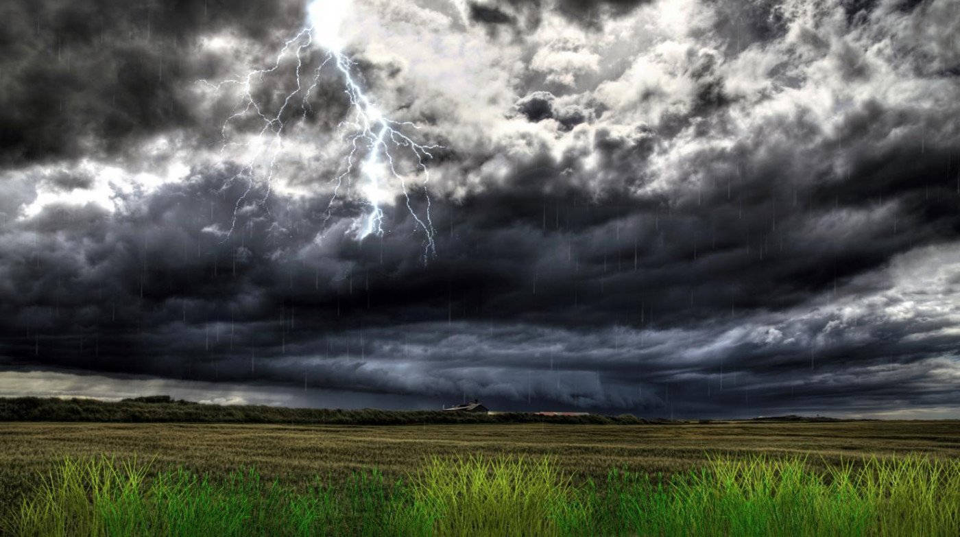 Thunderstorm With Rain Over Field Wallpaper