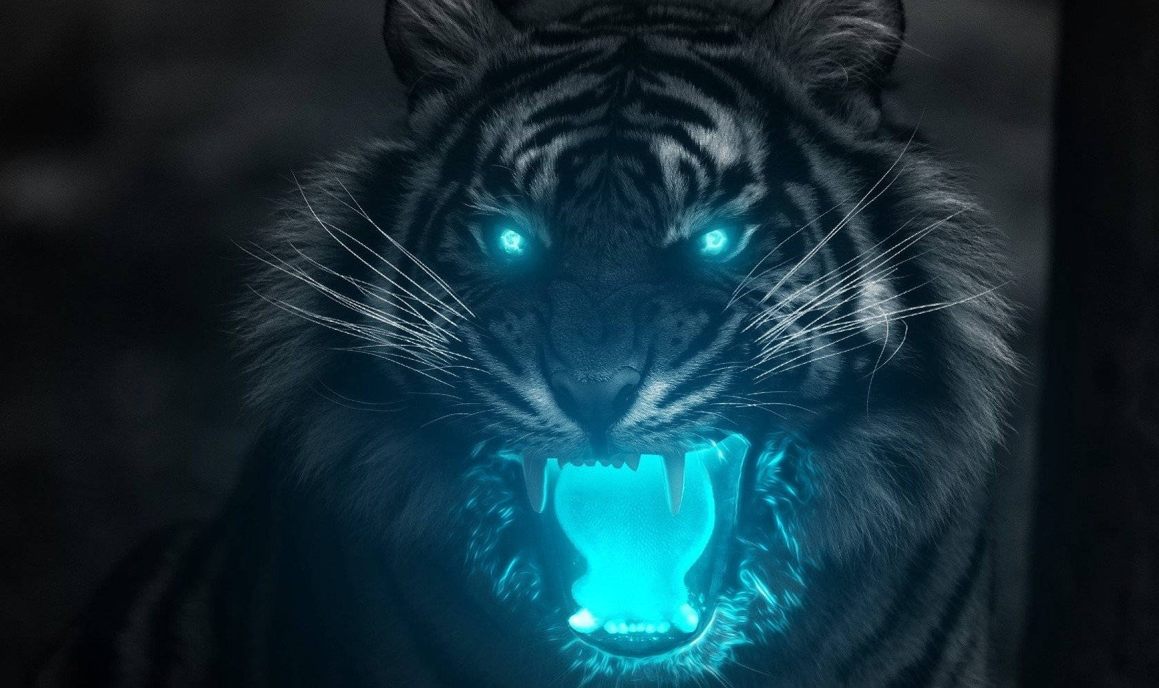 Tiger Animal With Neon Blue Eyes Wallpaper