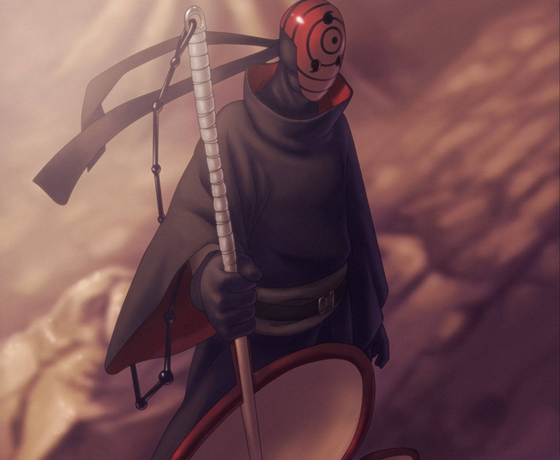 Tobi Naruto Holding War Fan Wallpaper