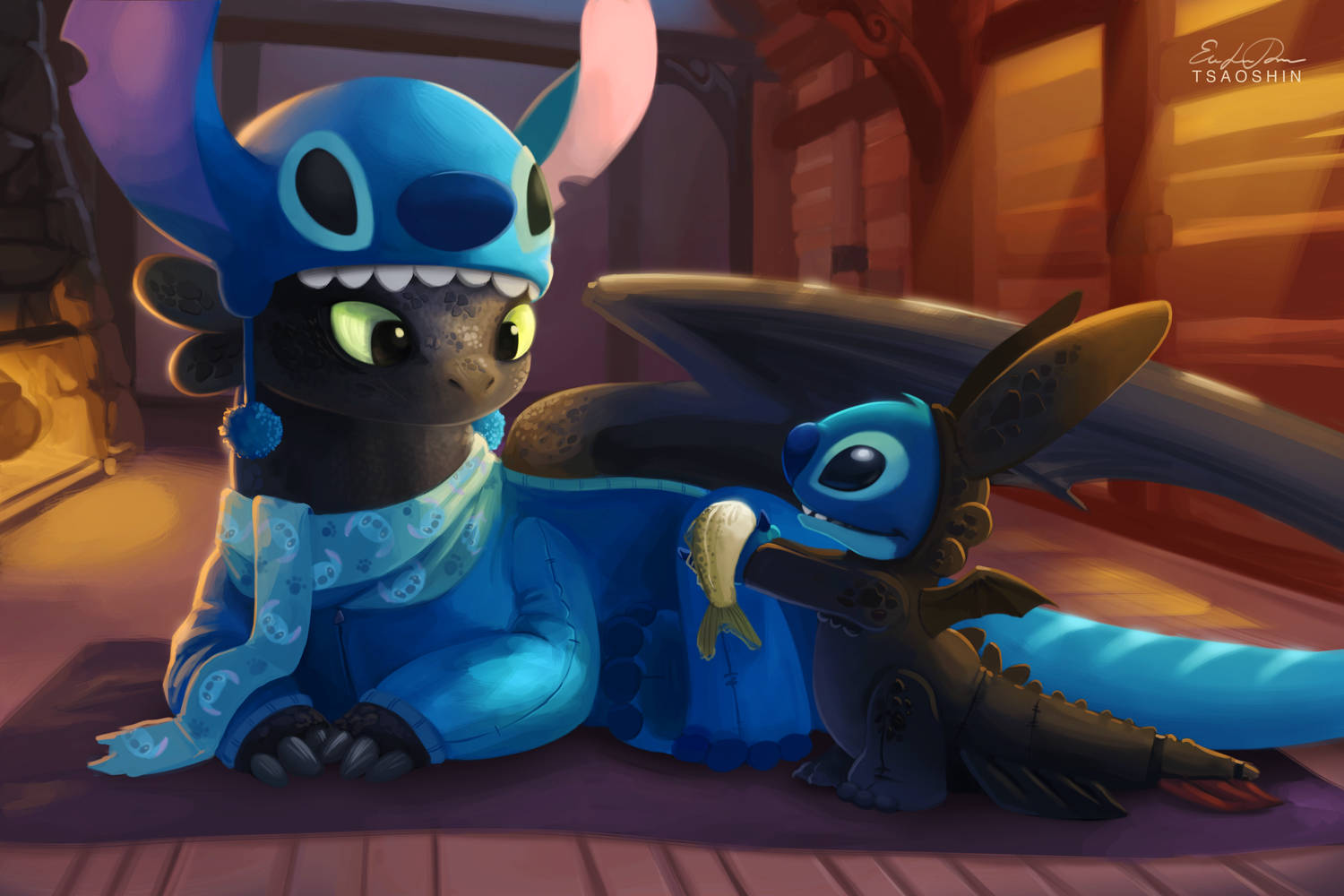 Toothless And Stitch Fan Art Wallpaper