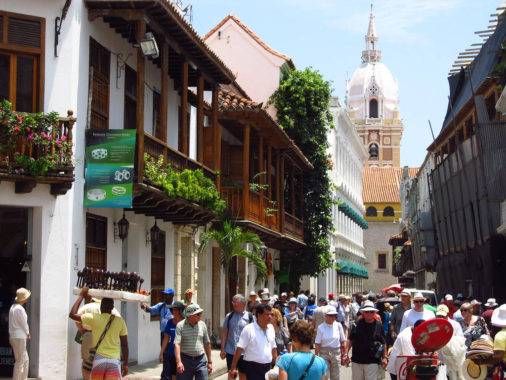 Tourists On The Streets Of Cartagena Wallpaper