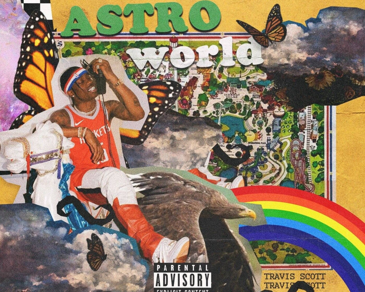 Travis Scott Astroworld Vintage Theme Collage Wallpaper