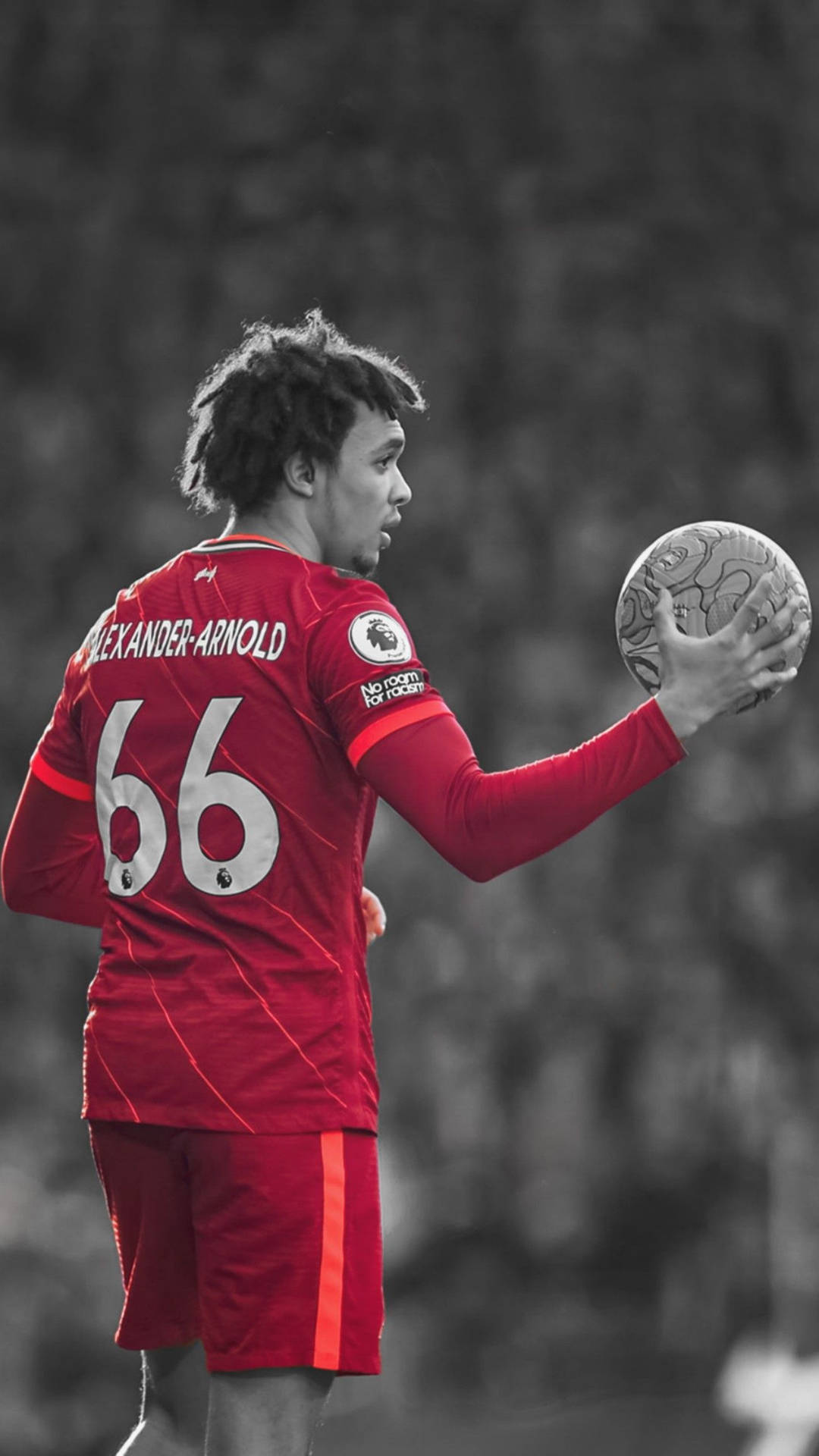 Trent Alexander-arnold Holds Ball Grayscale Wallpaper