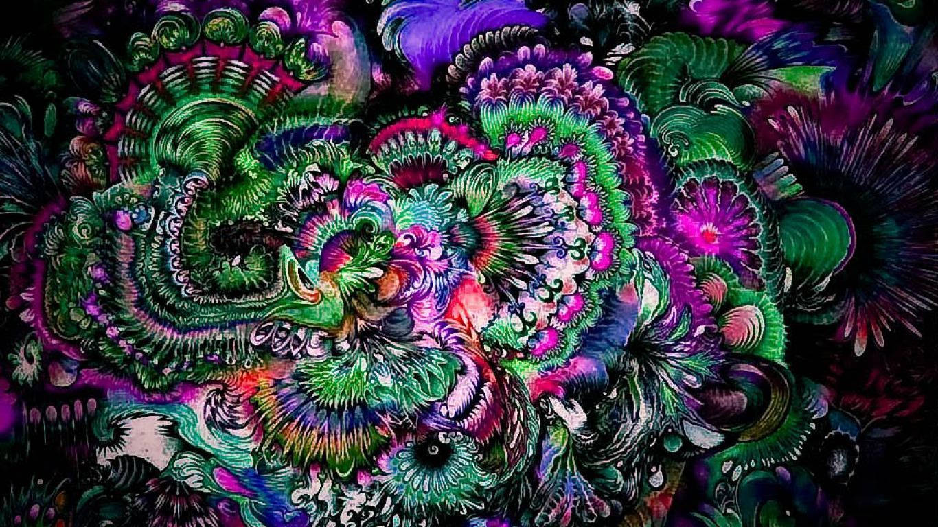 Trippy Colorful Mushroom Heads Wallpaper