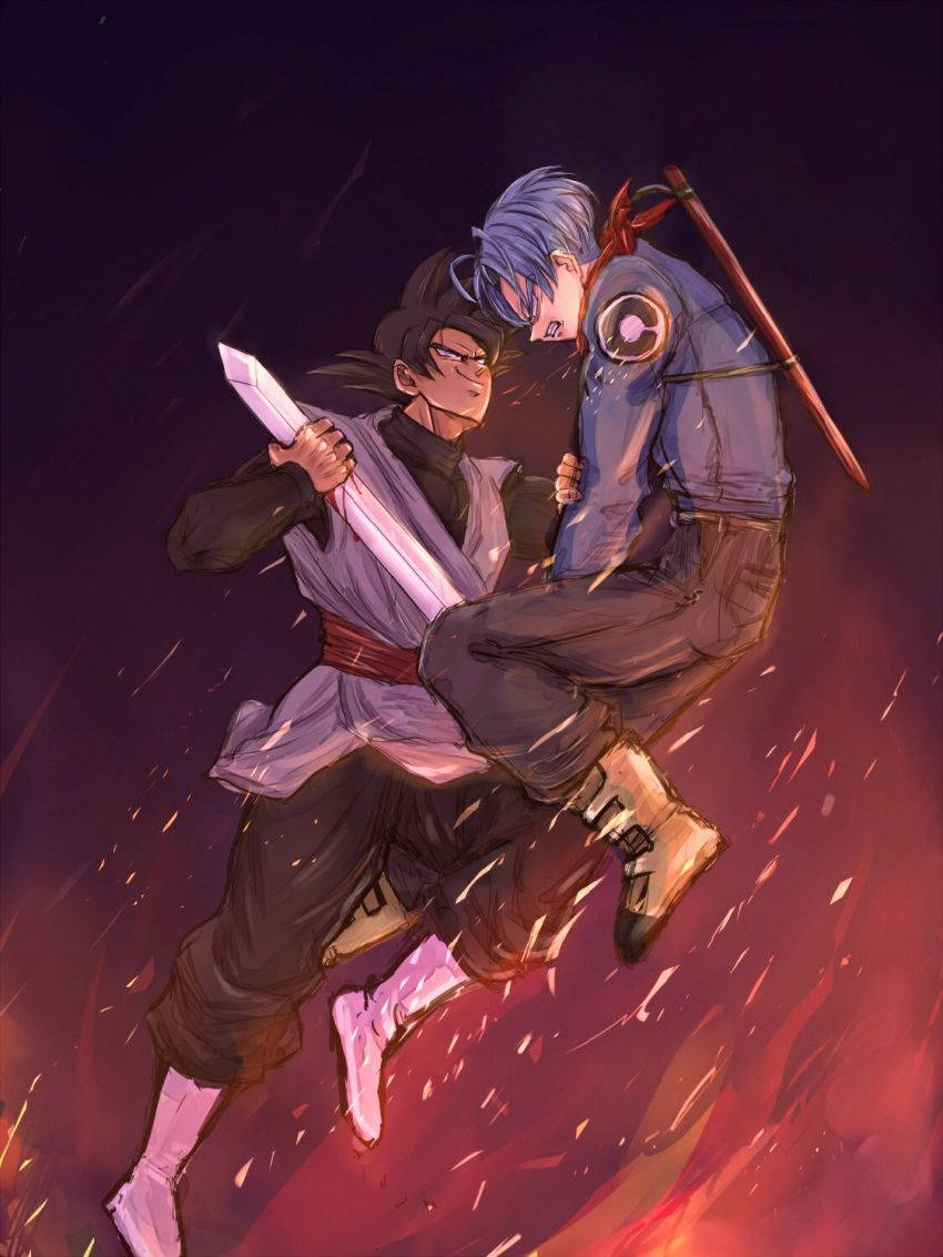 Trunks Vs Black Goku Phone Wallpaper