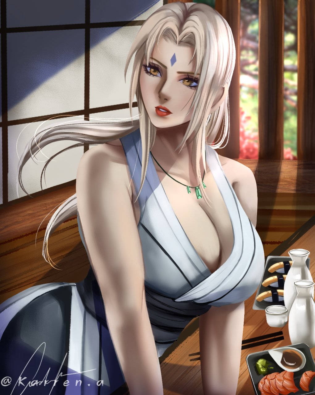 Tsunade Eating Sushi Wallpaper