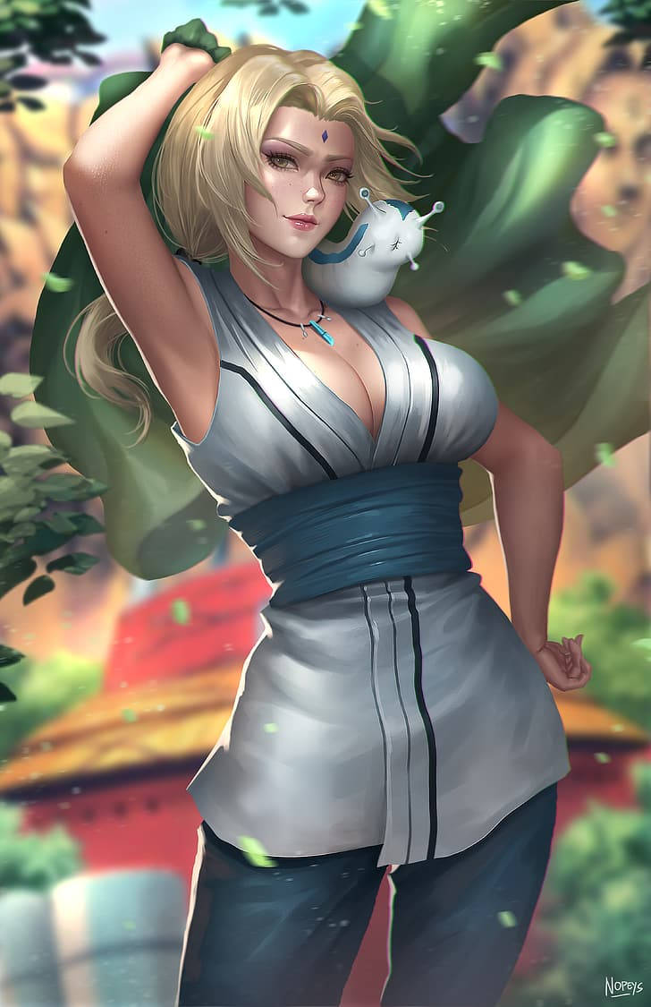 Tsunade Posing Outdoors With Katsuyu Wallpaper