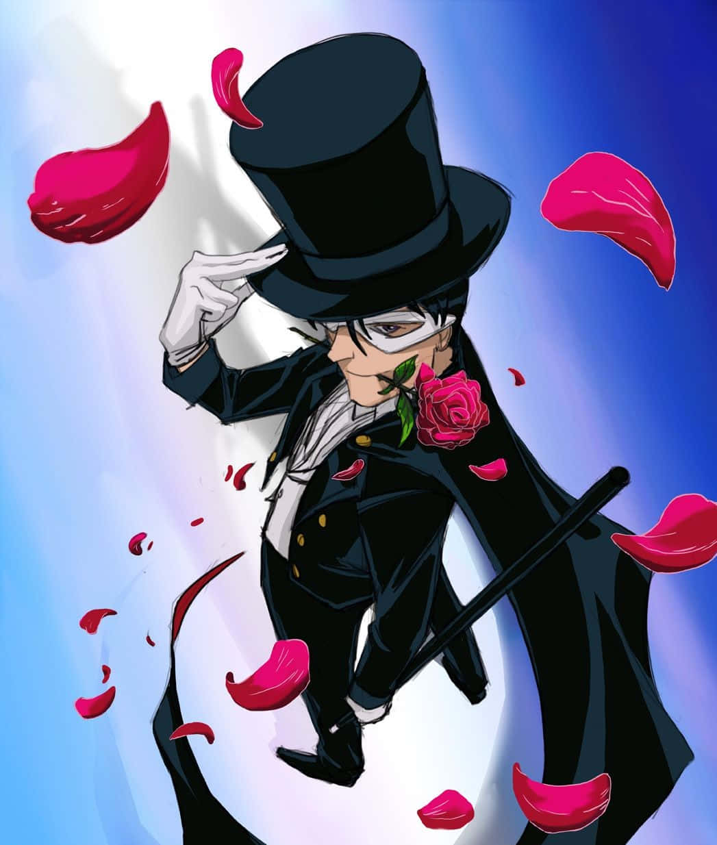 Tuxedo Mask Bravely Stands Against Danger Wallpaper