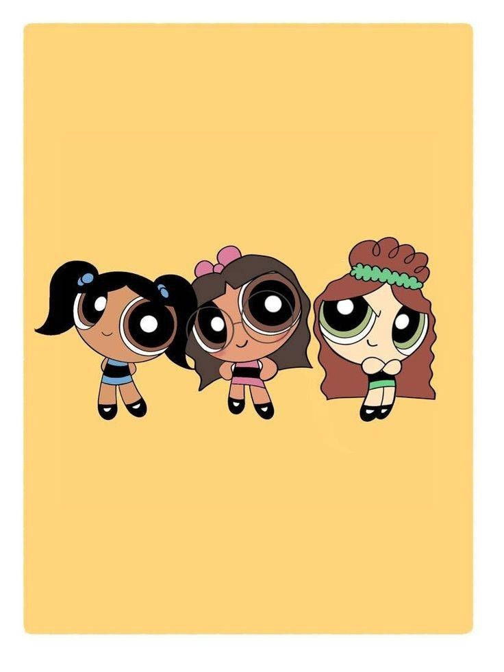 Two Black Powerpuff Girls In Yellow Wallpaper