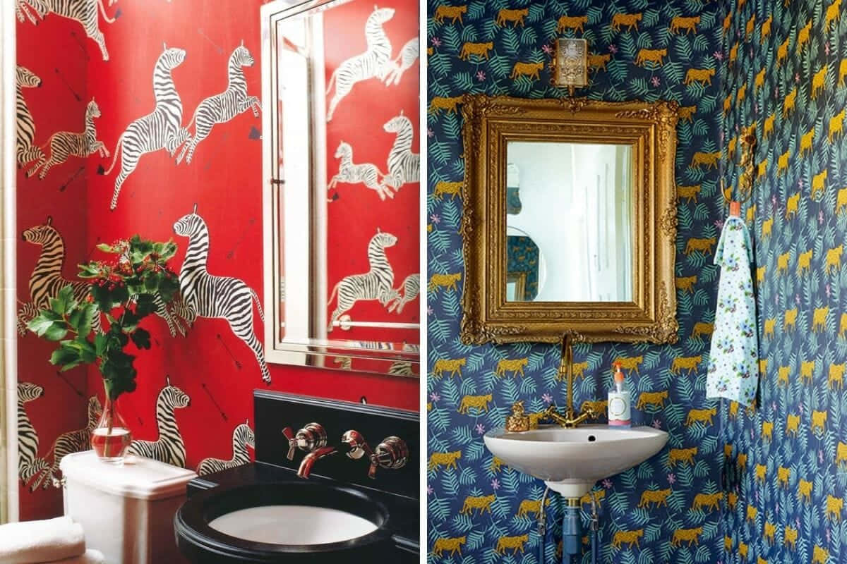 Two Different Bathroom Designs Wallpaper