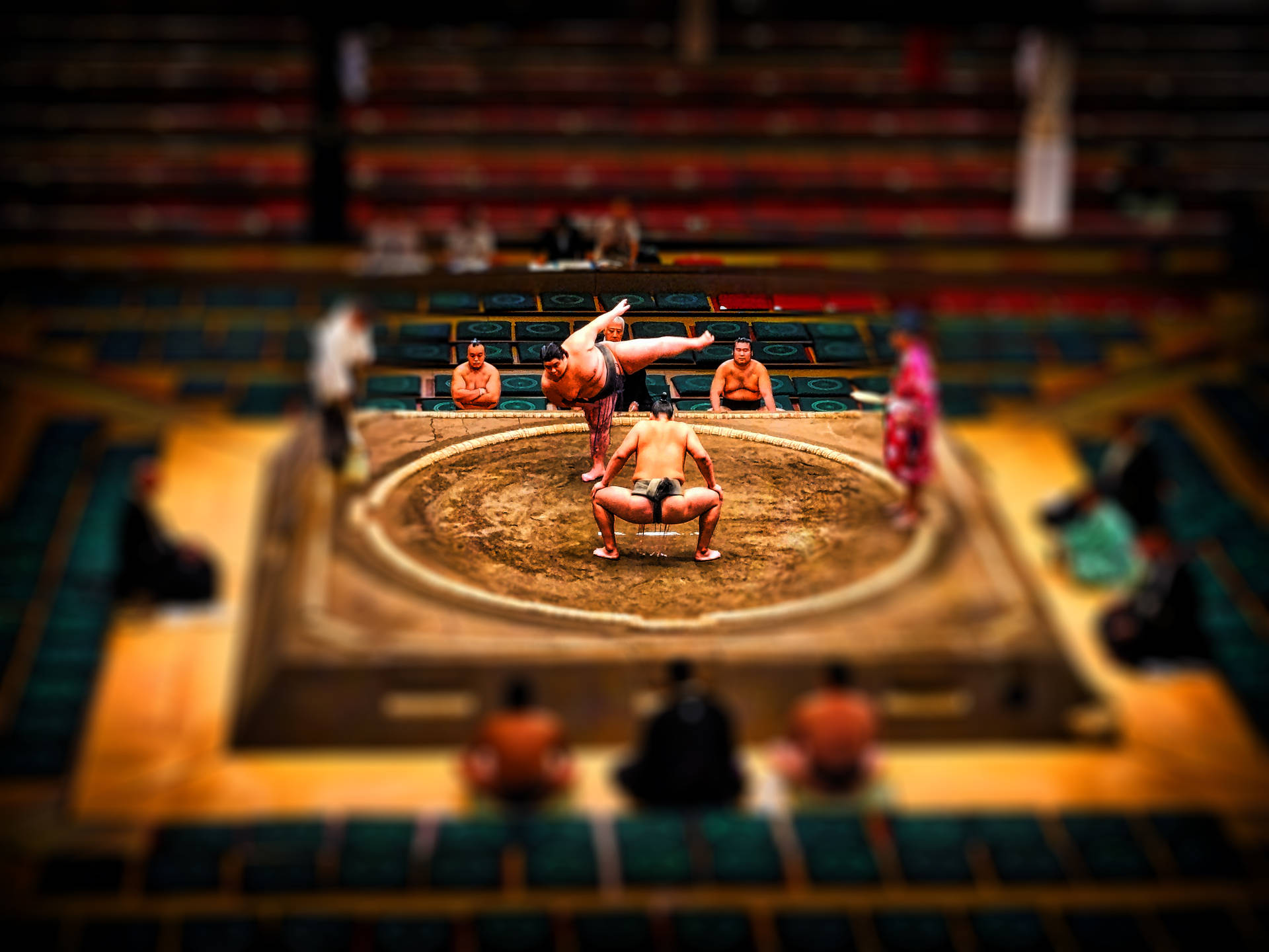 Two Sumo Wrestlers Battle It Out For Supremacy Wallpaper