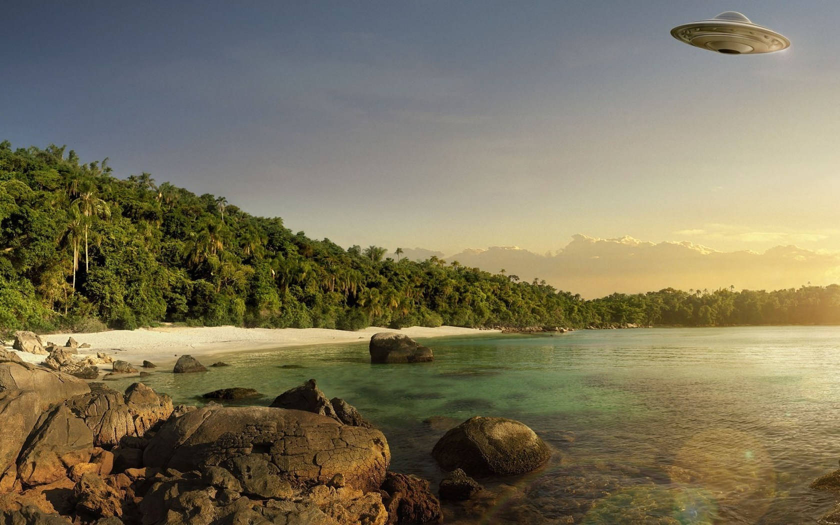 Ufo Over Tropical Island Wallpaper