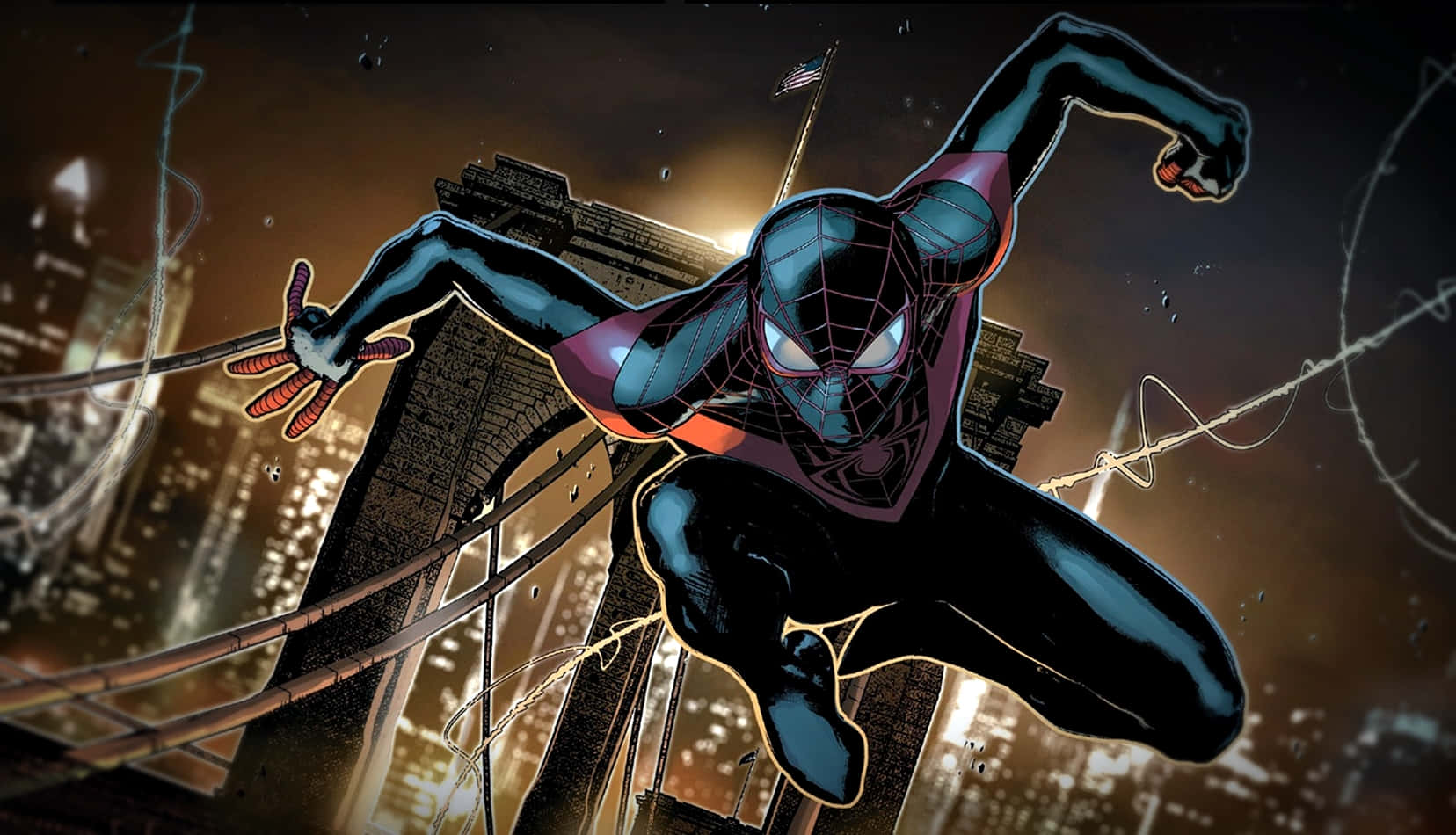 Ultimate Spider-man Swinging Through The City Wallpaper