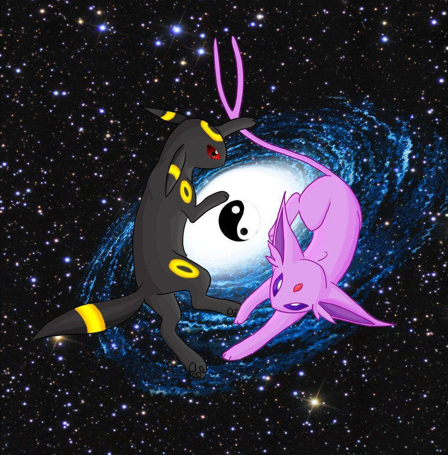 Umbreon And Espeon Playing Wallpaper