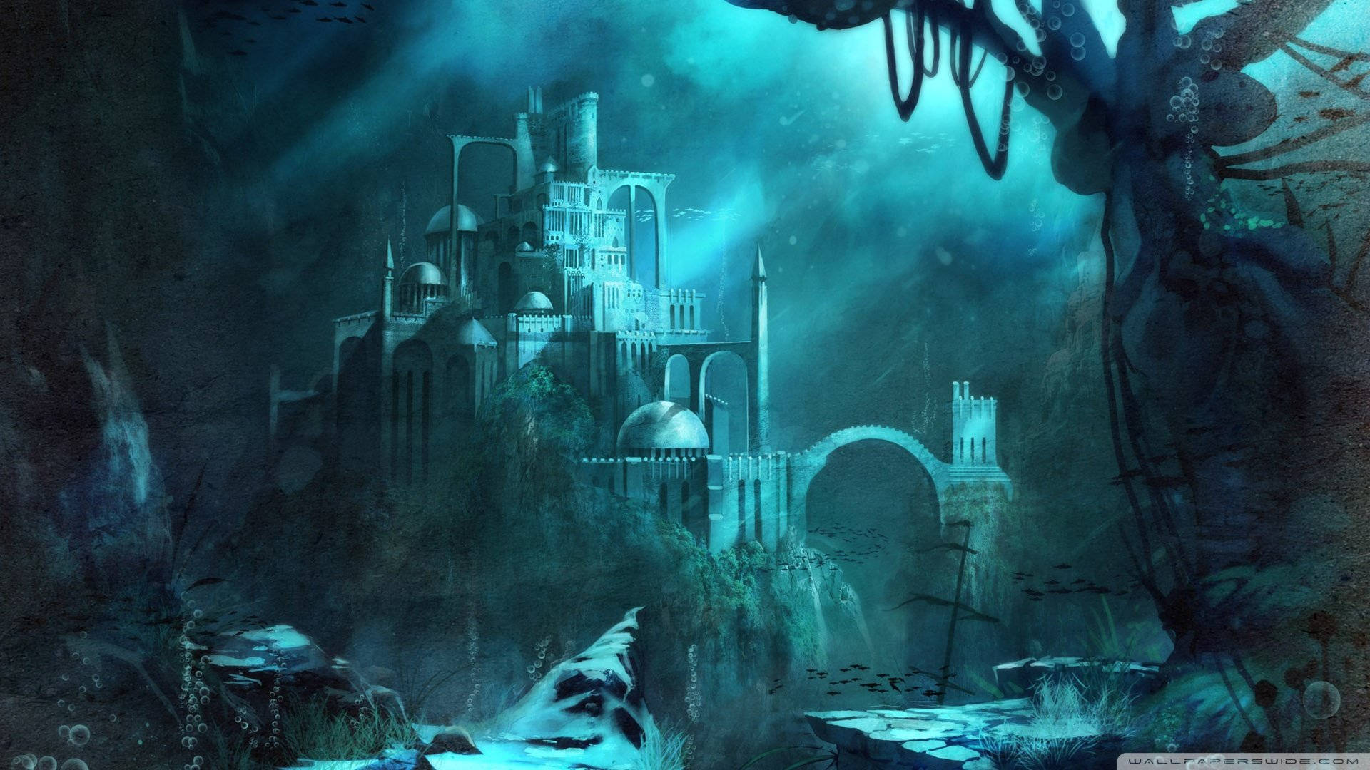Under The Ocean Fantasy Castle Wallpaper