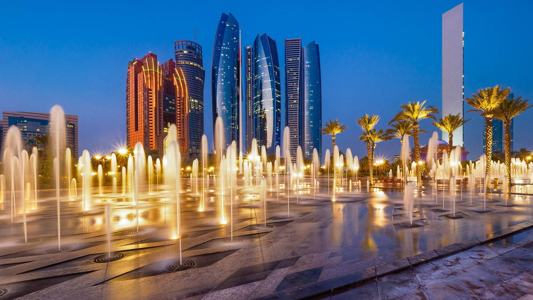 United Arab Emirates Etihad Towers Fountains Wallpaper