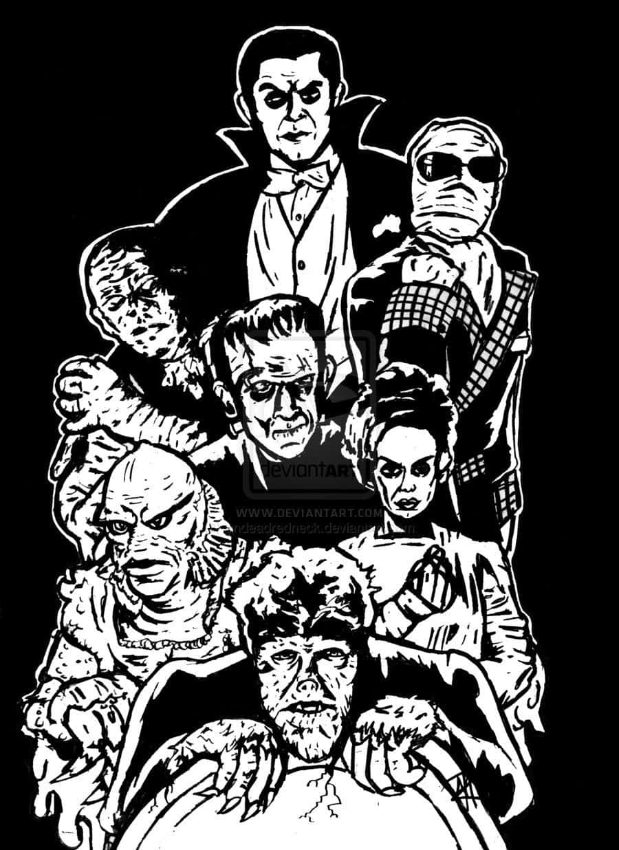 Universal Monsters Gathering In Classic Design Wallpaper