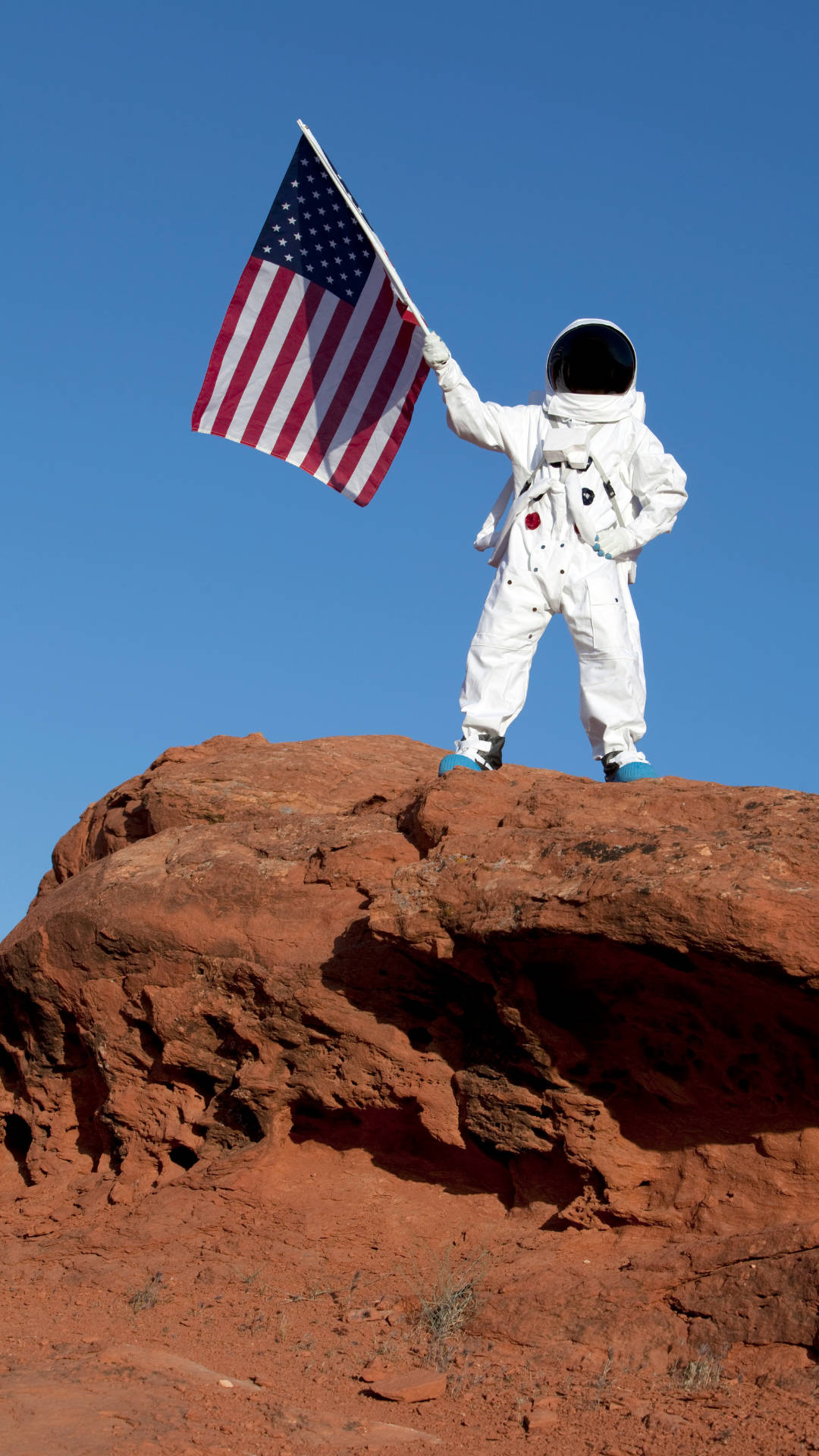 Us Astronaut Waving Flag Photography Wallpaper