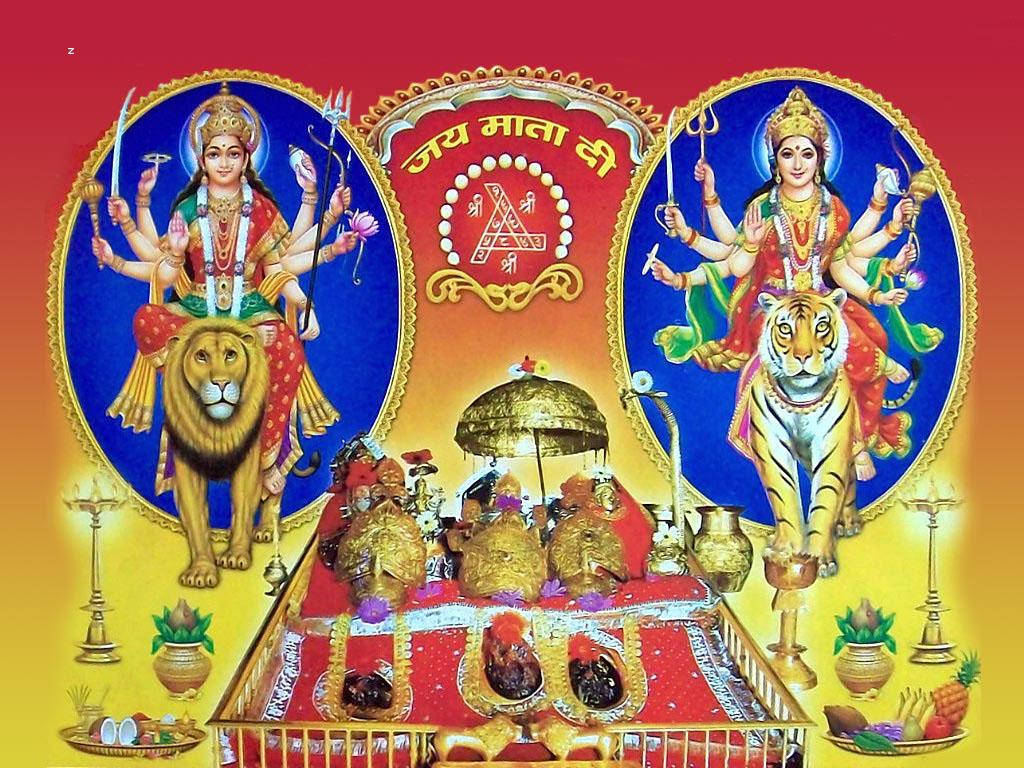 Vaishno Devi With Fruit Offerings Wallpaper