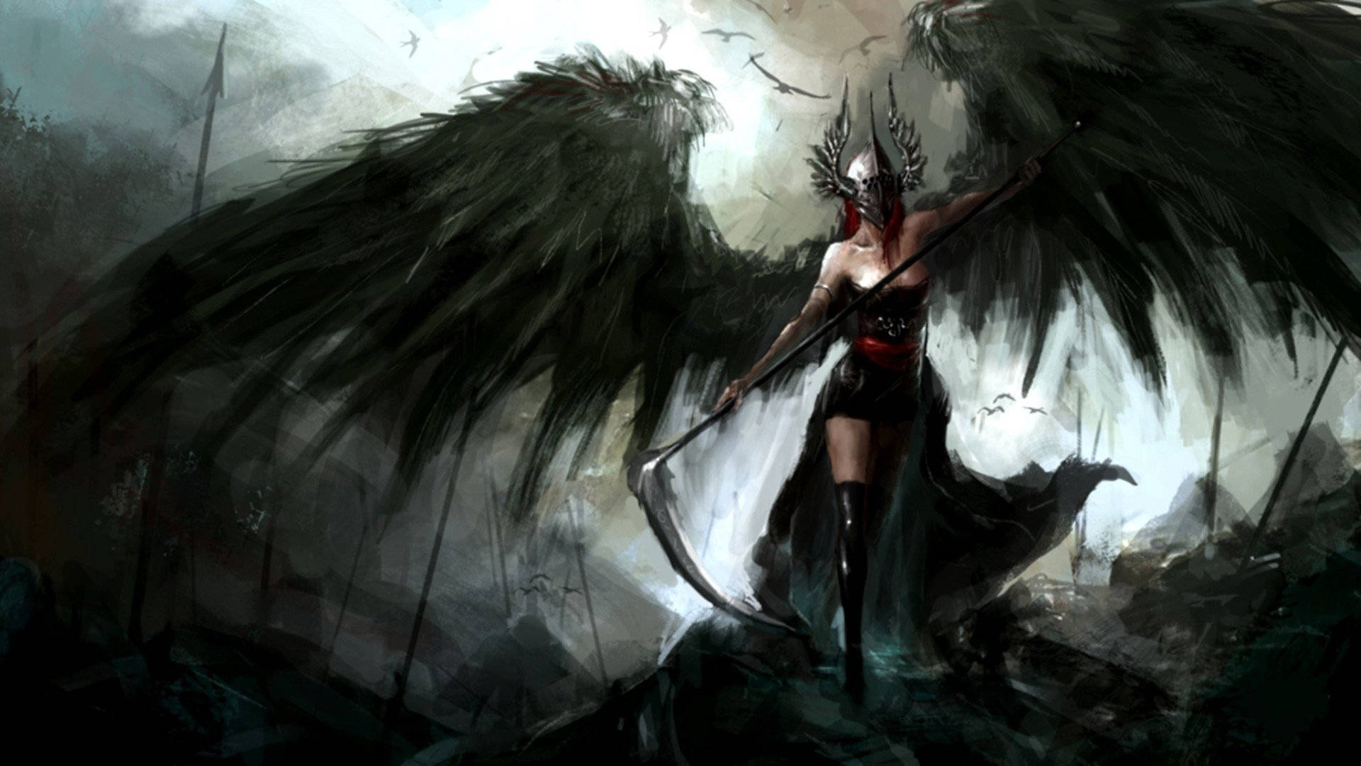Valkyrie Black Angel Wings Wallpaper | WallpapersOK