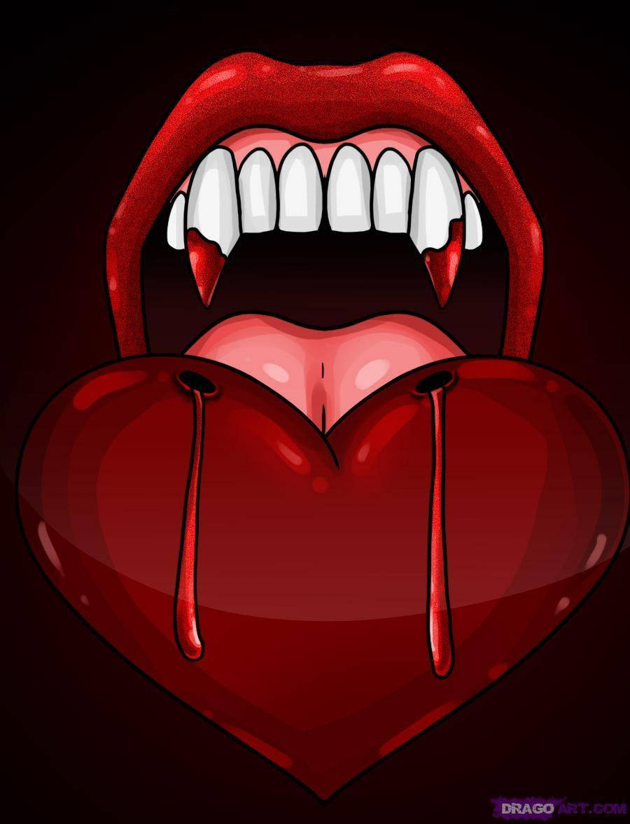 Vampire Teeth Bitten Heart Wallpaper