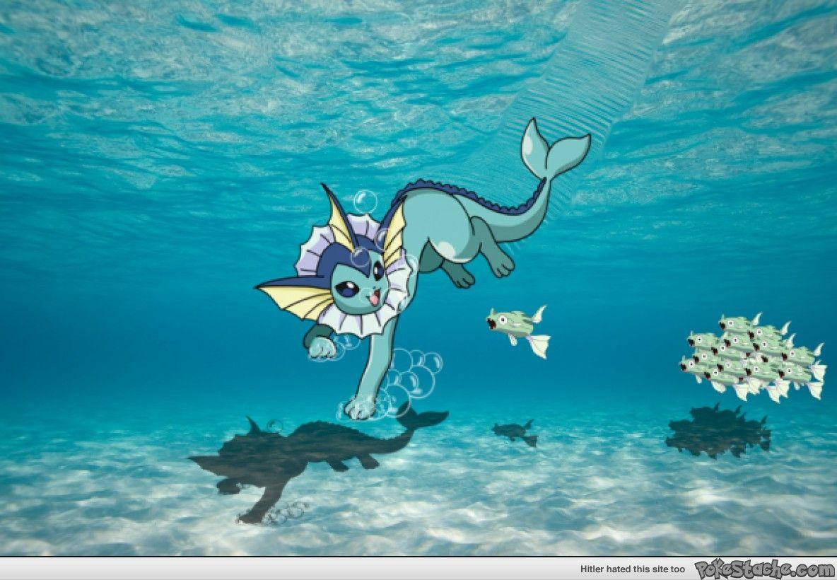 Vaporeon Swimming With Fish Wallpaper