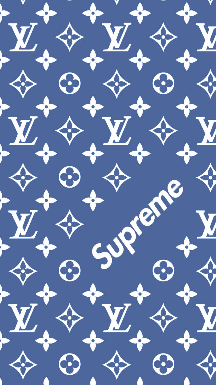 Vertical Blue Louis Vuitton X Supreme Wallpaper