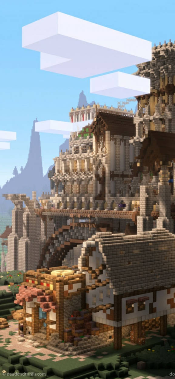 Video Game Town Castle Minecraft Iphone Wallpaper