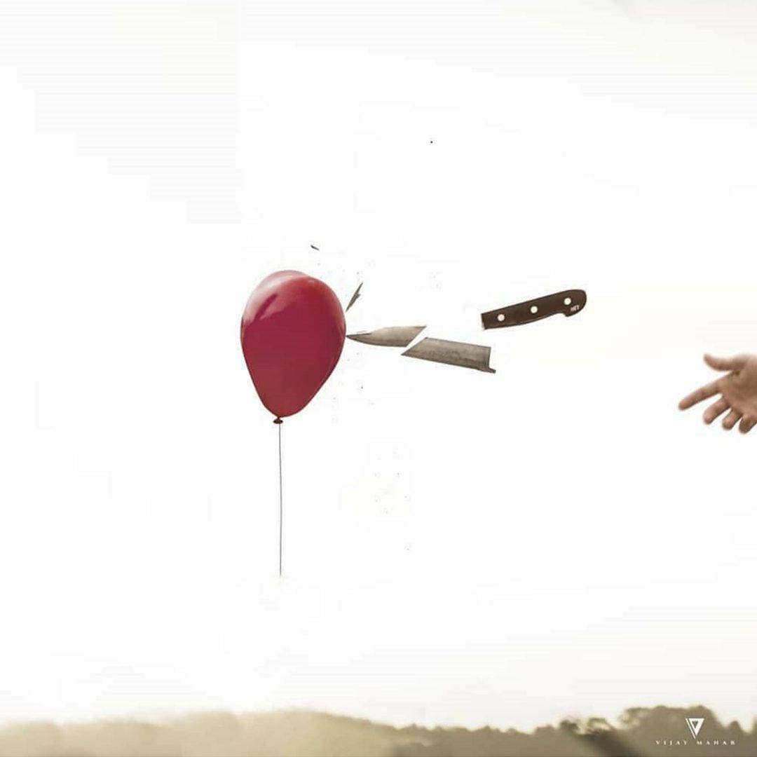 Vijay Mahar Red Balloon Broken Knife Wallpaper