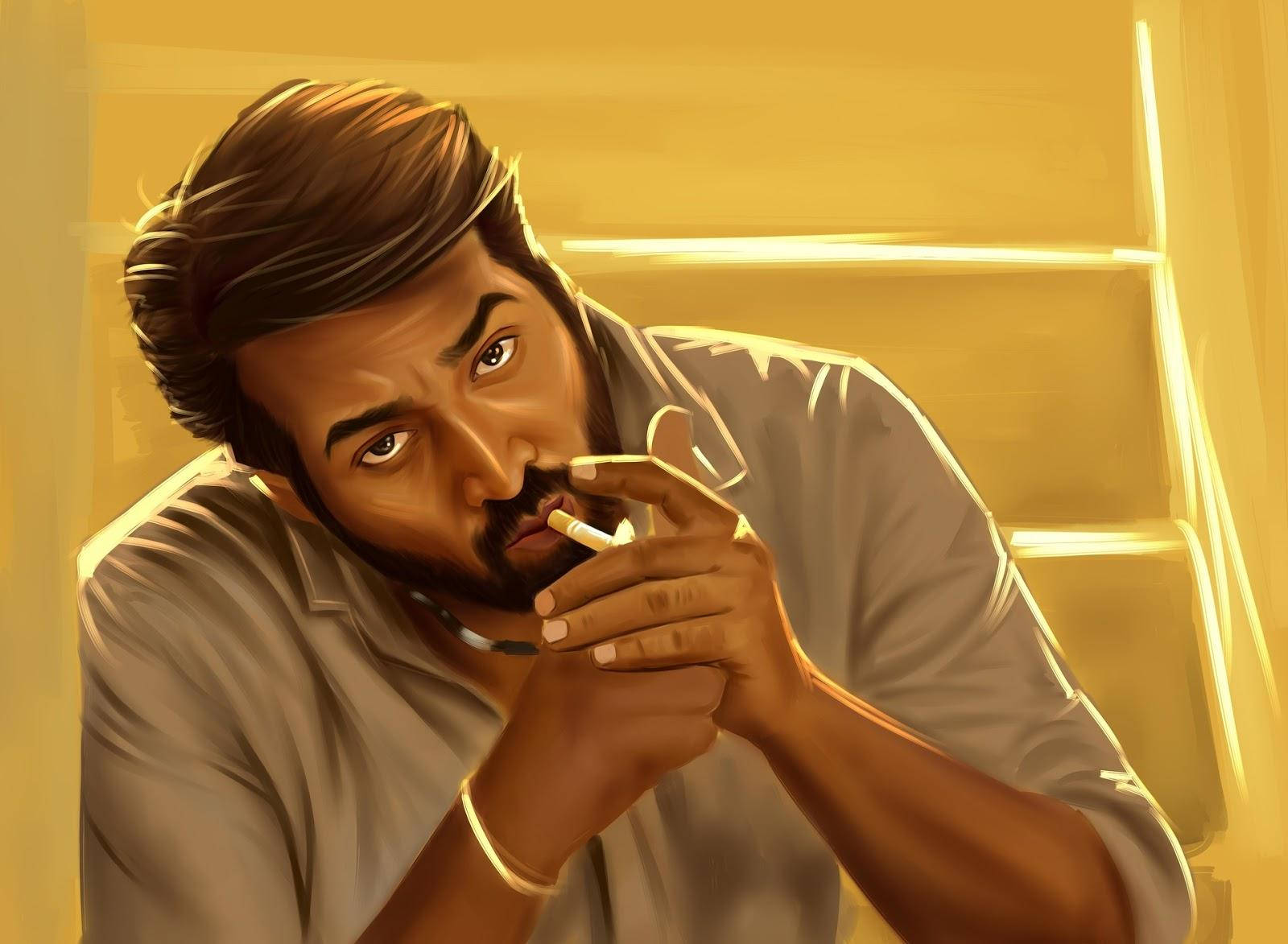 Vijay Sethupathi Painting Smoking Cigarette Hd Wallpaper