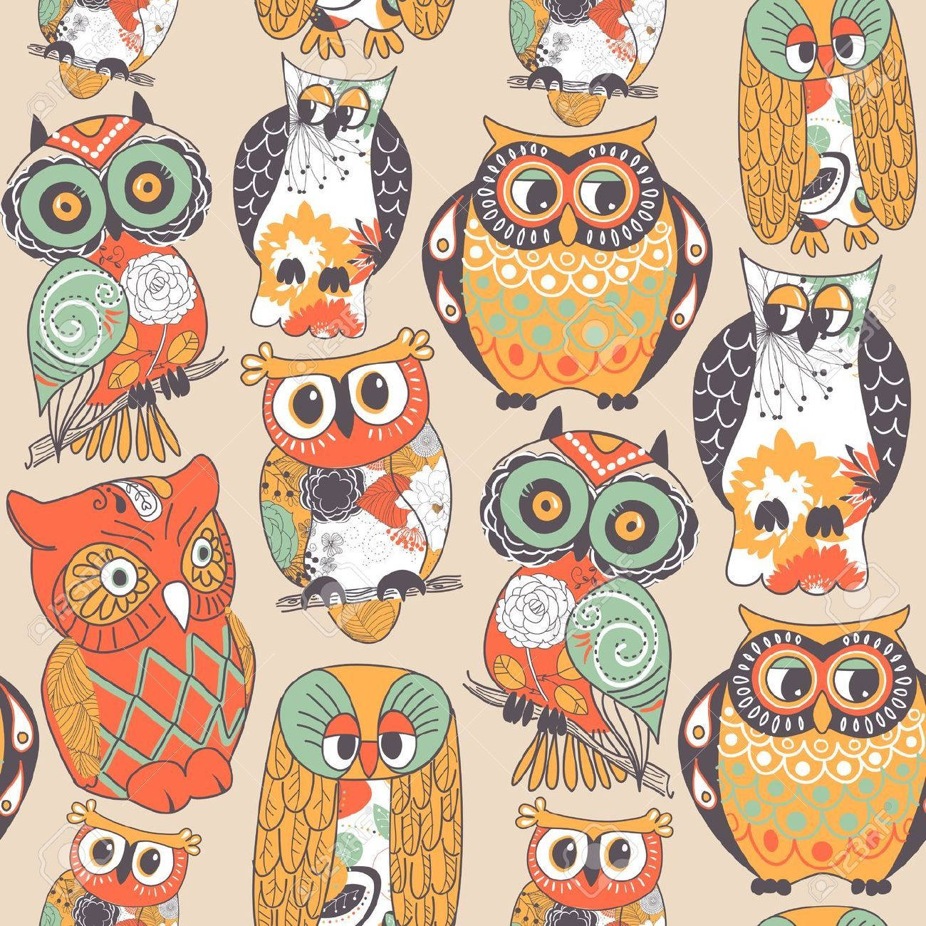 Vintage Cartoon Owl Pattern Wallpaper
