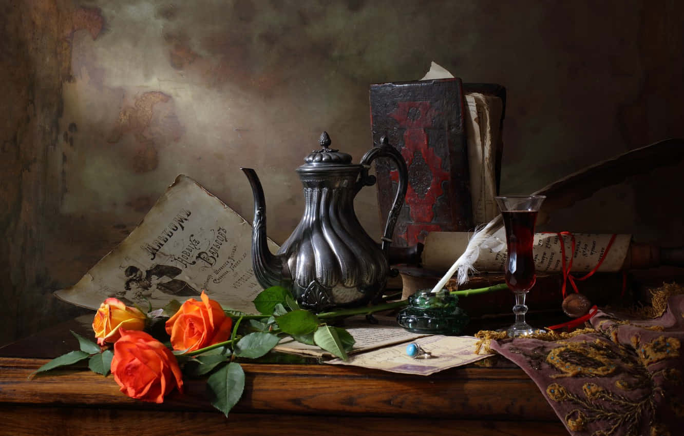 Vintage Desk Still Life Art Wallpaper