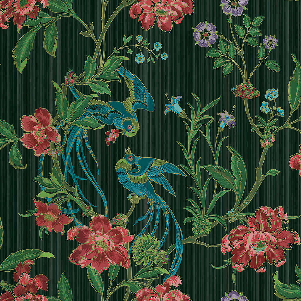 Vintage Floral Bird Pattern1920s Wallpaper