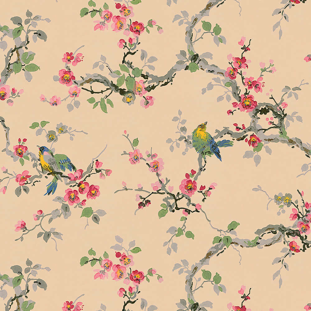 Vintage Floral Bird Pattern1920s Wallpaper