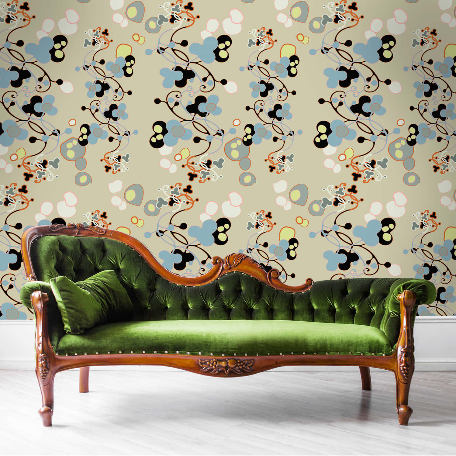 Vintage Green Velvet Sofa Retro Wallpaper Wallpaper