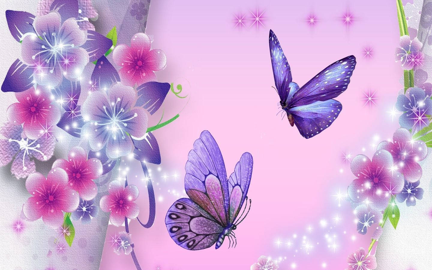 Violet Butterfly And Flowers Wallpaper