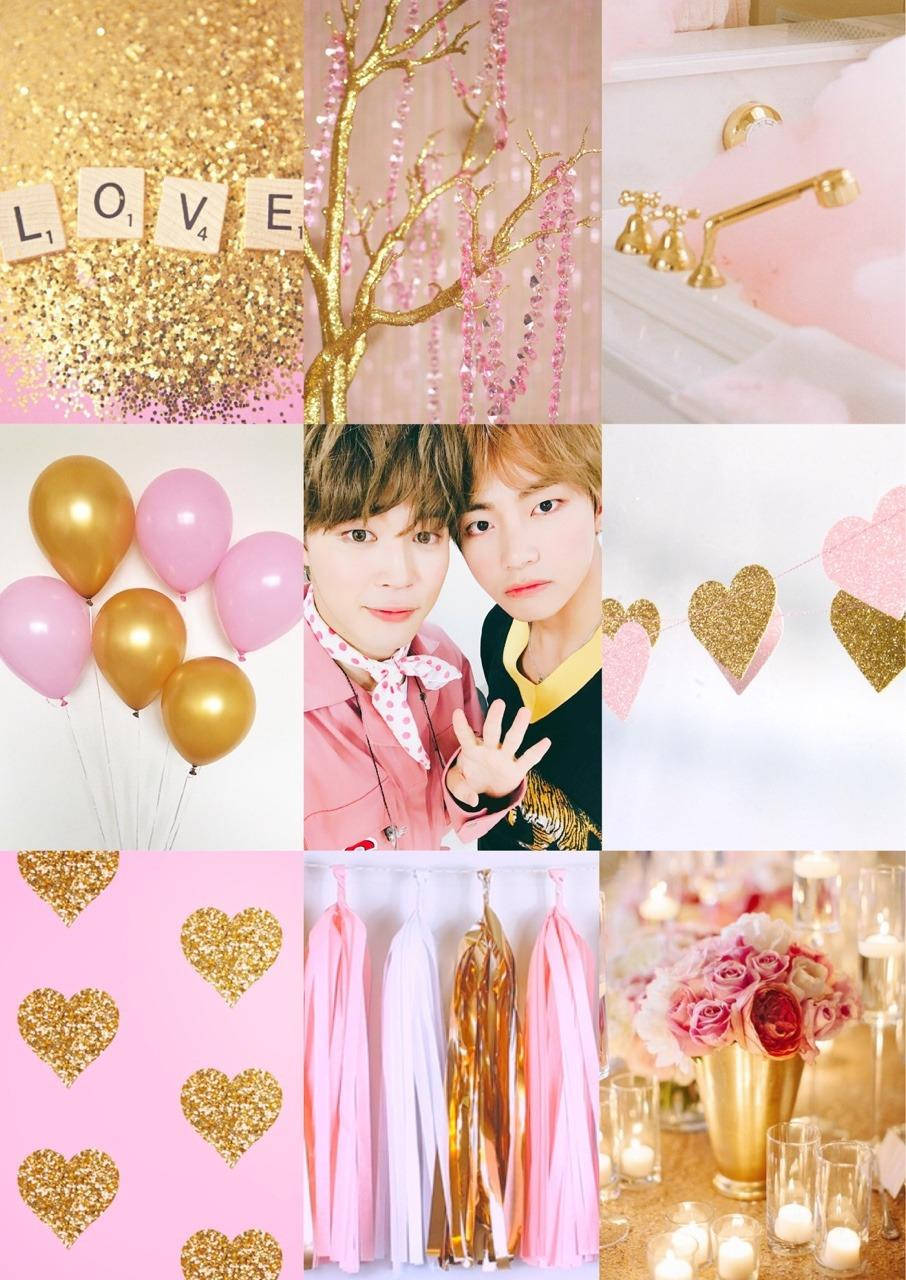 Vmin Friendship - Pink And Gold Aesthetics Wallpaper