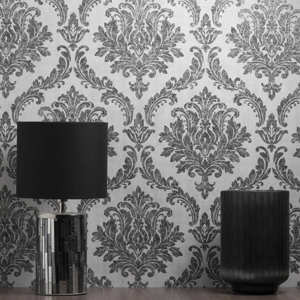 Wall Covered In Vintage Tulsa Damask Pattern Wallpaper