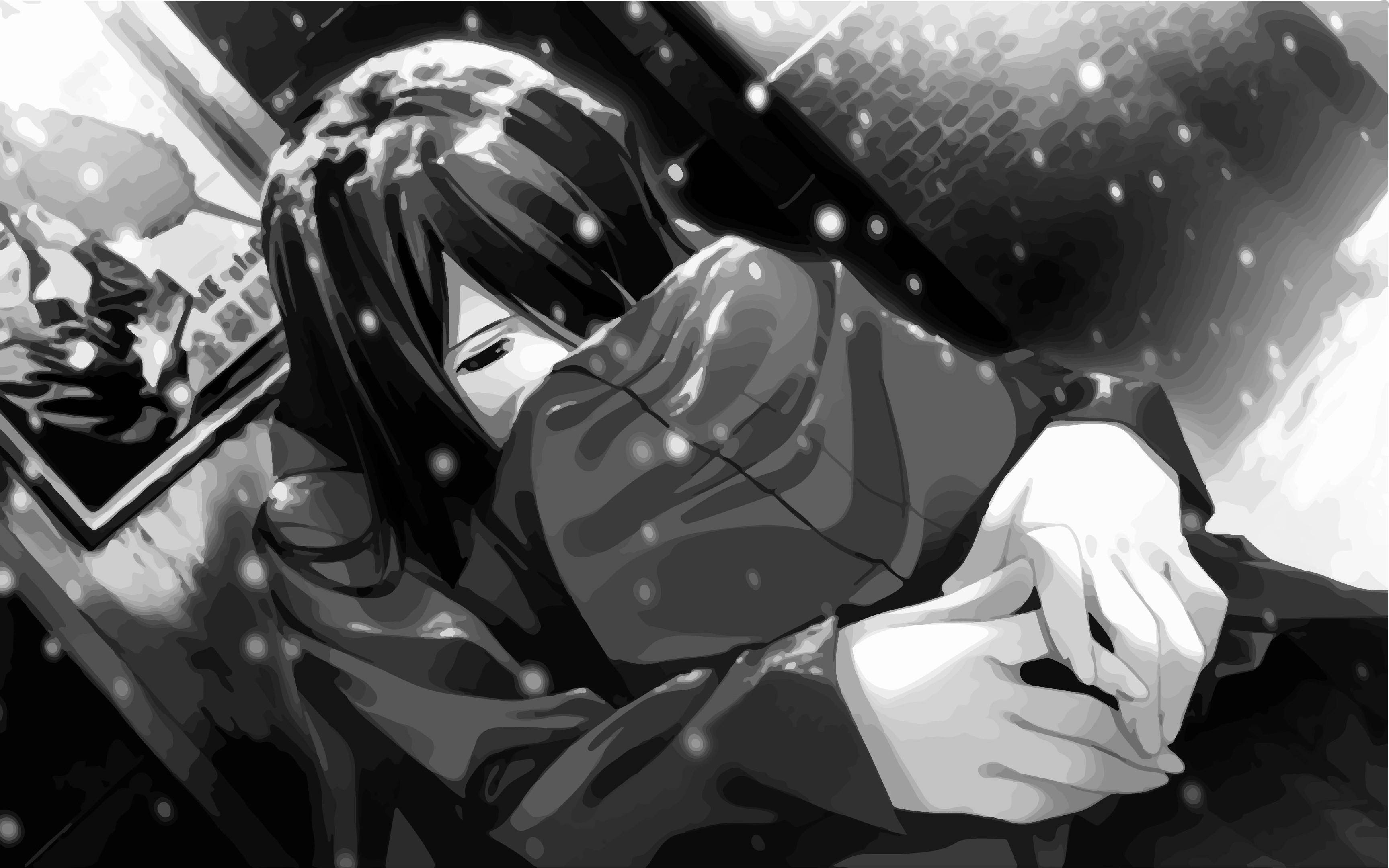 Weeping Sad Anime Girl Black And White Desktop Wallpaper