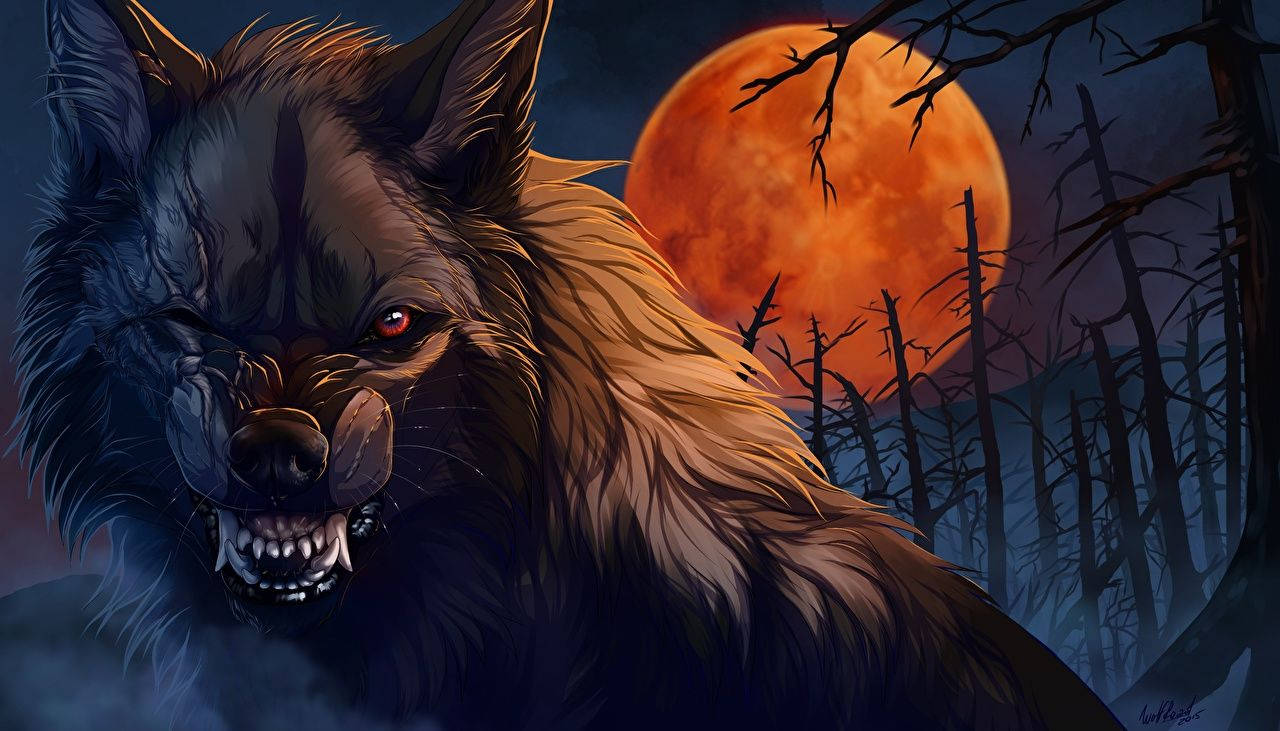 Werewolf Under Blood Moon Wallpaper