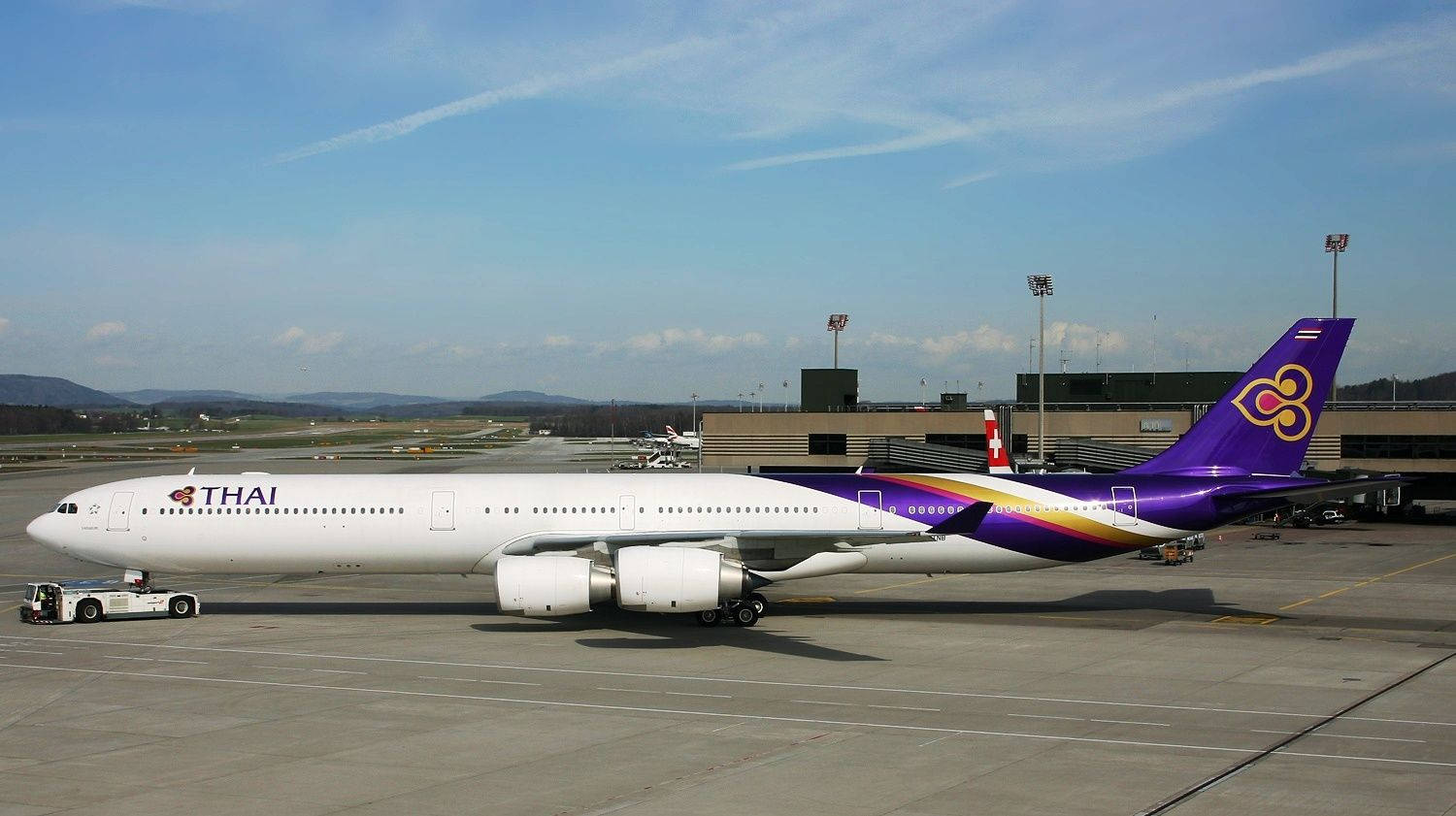 White Car Under Thai Airways Plane Wallpaper