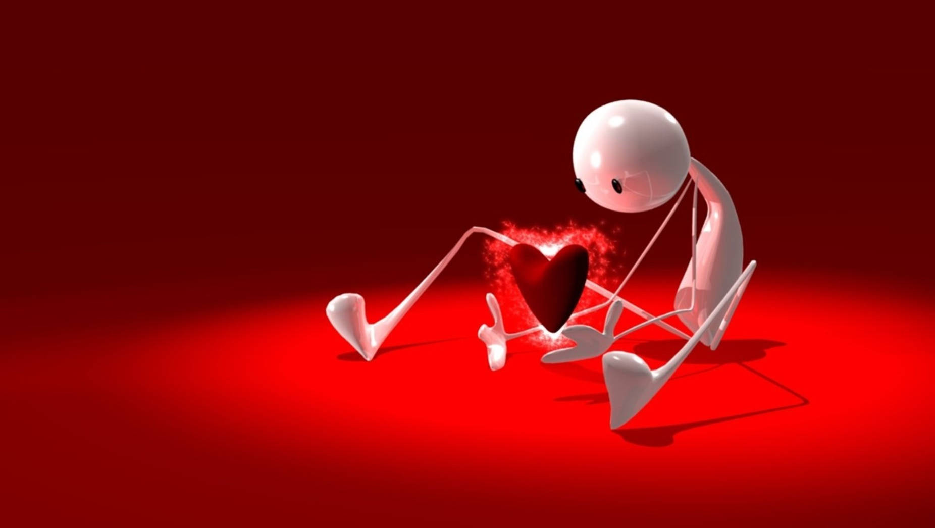 White Human Robot With Heart 3d Animation Wallpaper