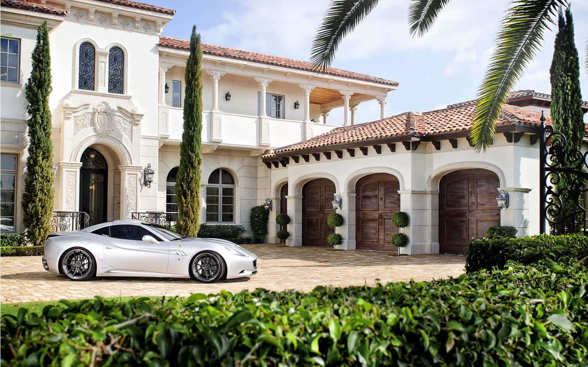 White Mansion With Clay Roofing Wallpaper