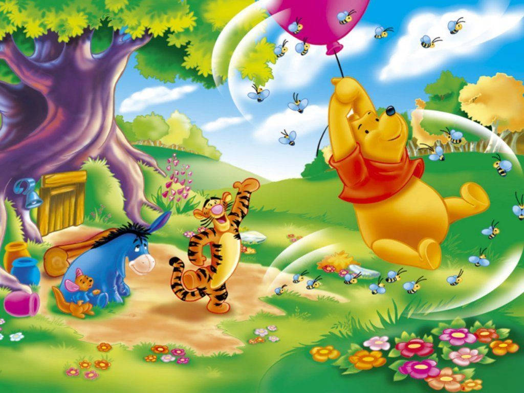 Winnie The Pooh Flying Balloon Wallpaper