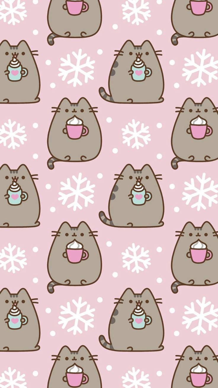 Winter Phone Cats Holding Mugs Wallpaper