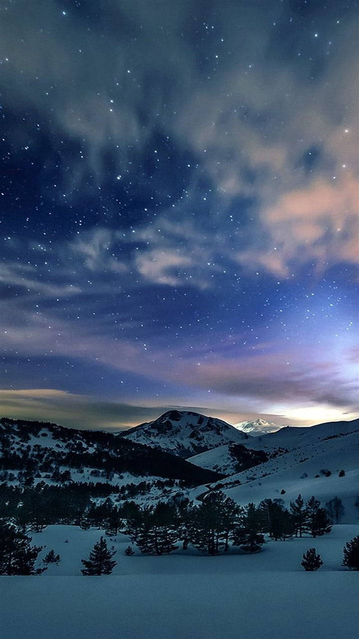 Winter Phone Cloudy Starry Sky Wallpaper