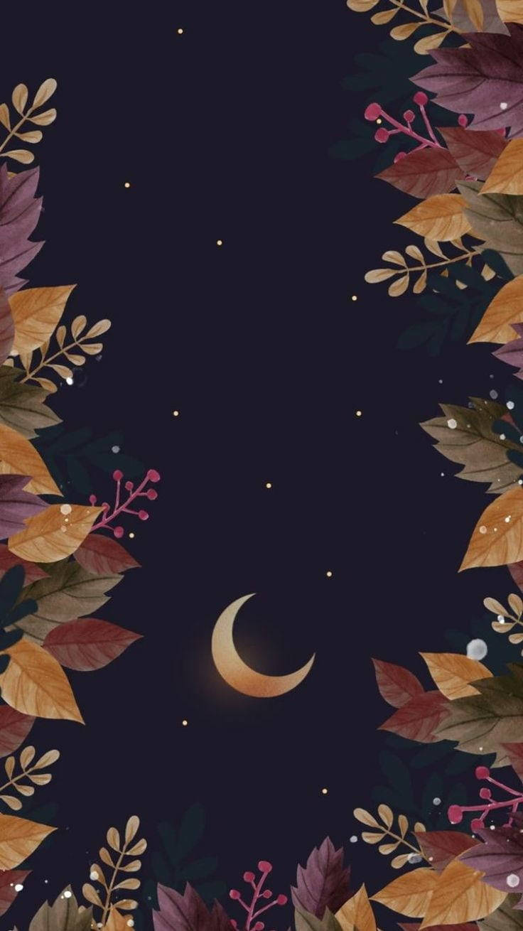 Winter Phone Leaves Night Sky Wallpaper